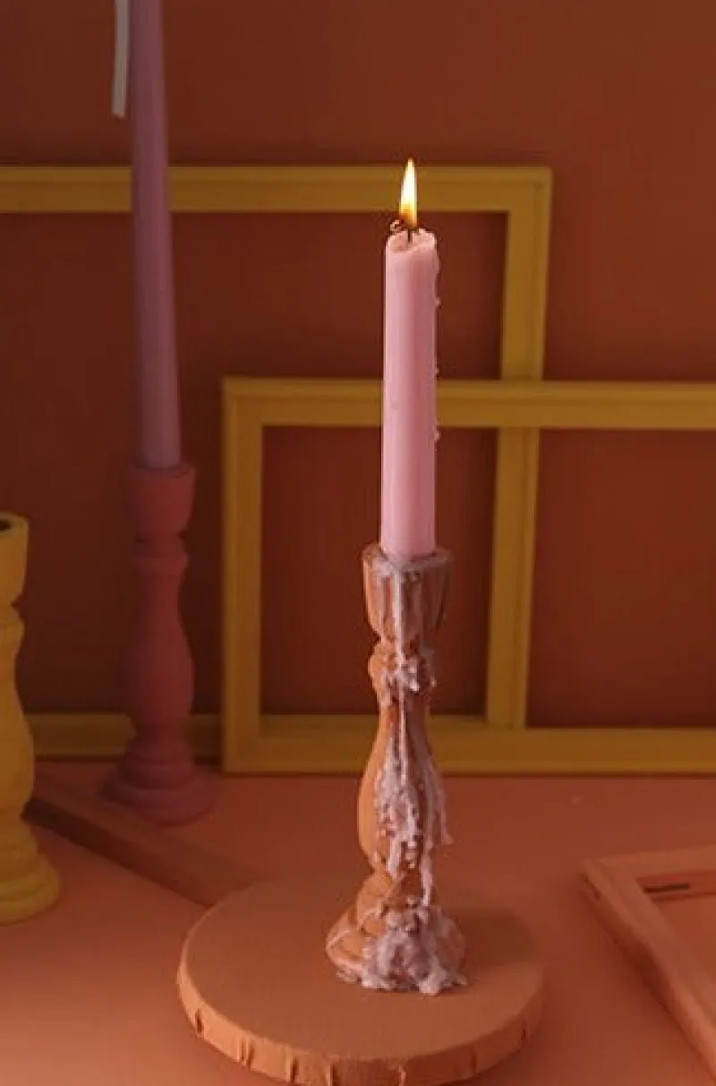 Tom Wohndeko-Brush Painted Wood Candle Holder – Vintage Matte Decorative Stand