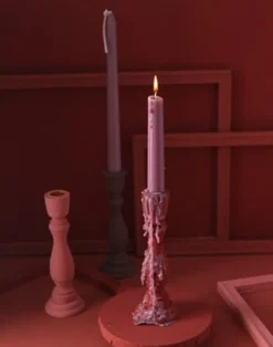 Tom Wohndeko-Brush Painted Wood Candle Holder – Vintage Matte Decorative Stand