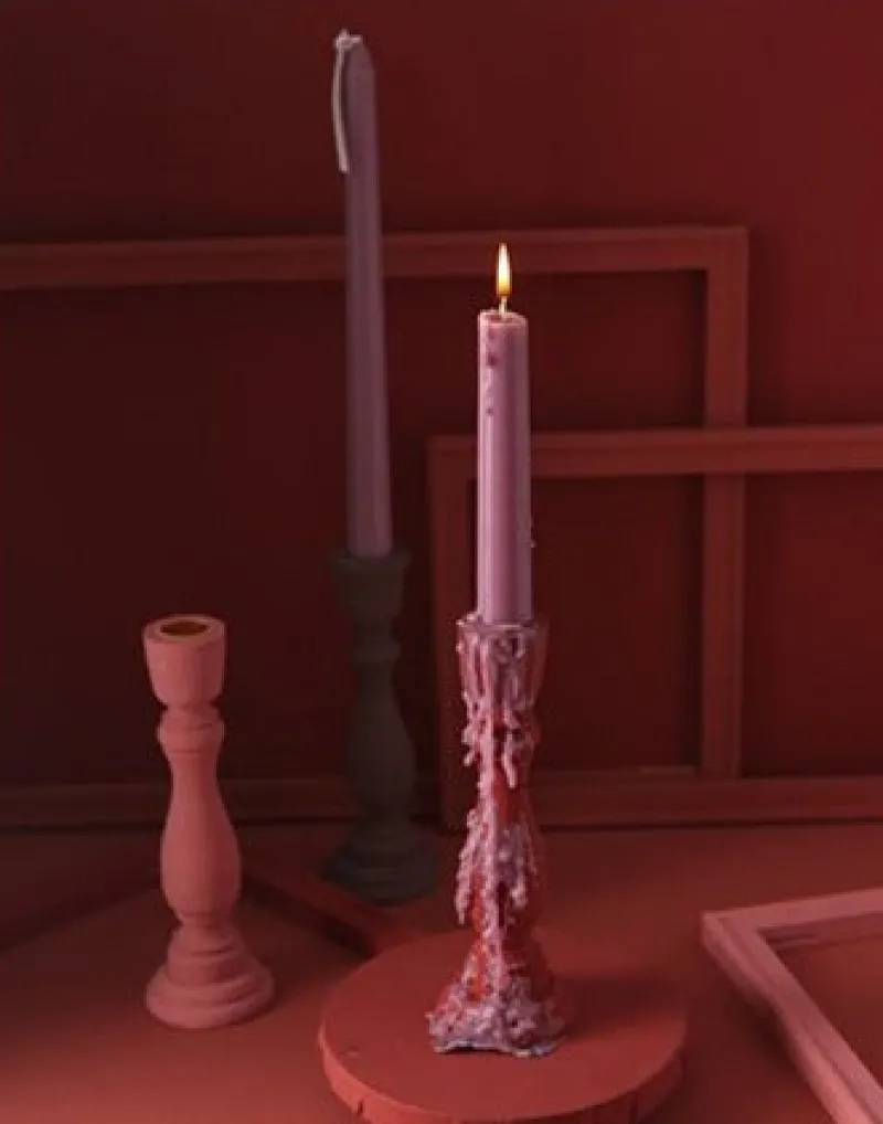 Tom Wohndeko-Brush Painted Wood Candle Holder – Vintage Matte Decorative Stand