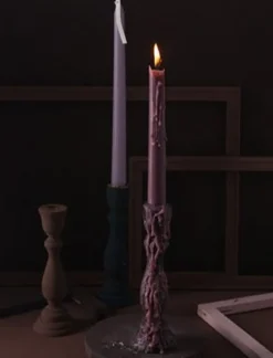 Tom Wohndeko-Brush Painted Wood Candle Holder – Vintage Matte Decorative Stand