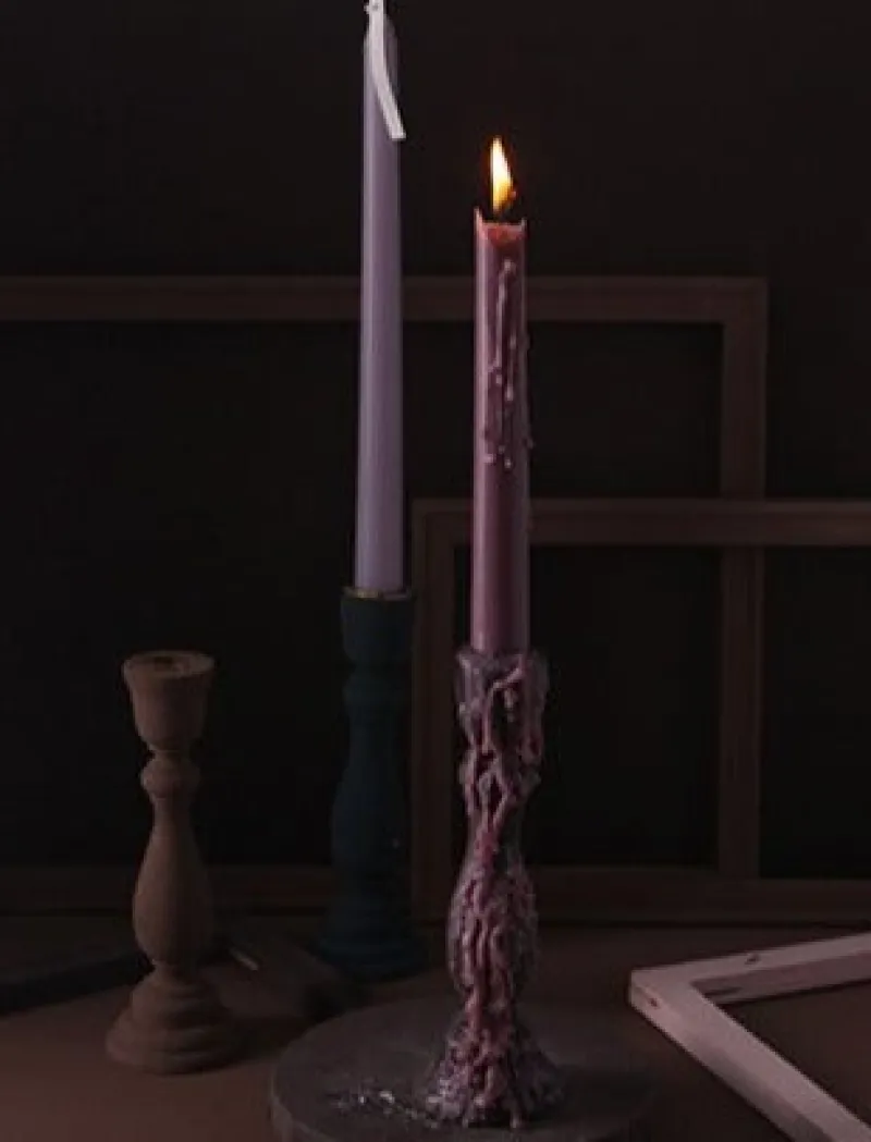 Tom Wohndeko-Brush Painted Wood Candle Holder – Vintage Matte Decorative Stand