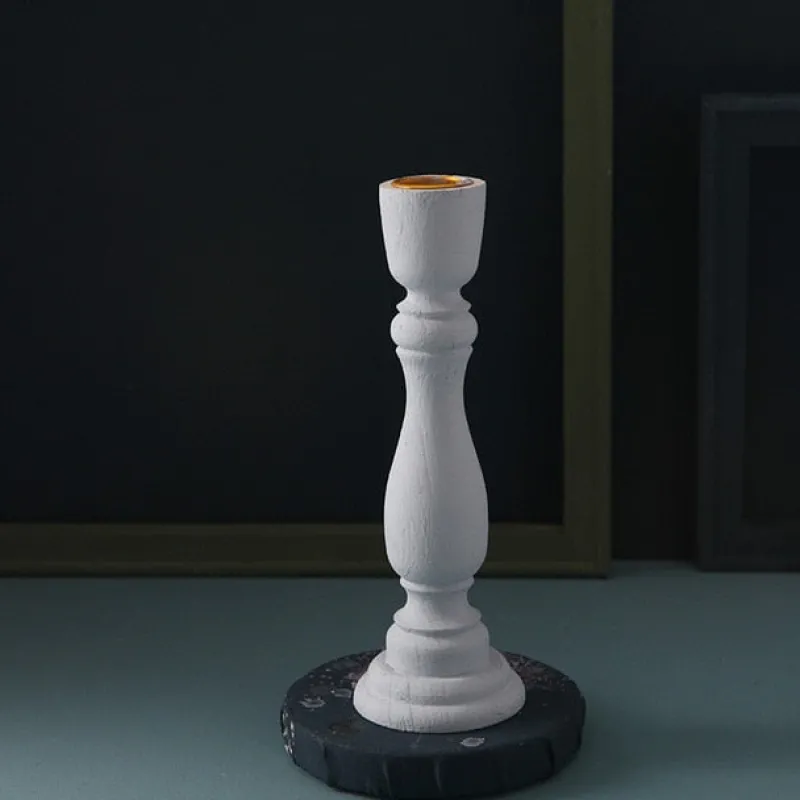 Tom Wohndeko-Brush Painted Wood Candle Holder – Vintage Matte Decorative Stand