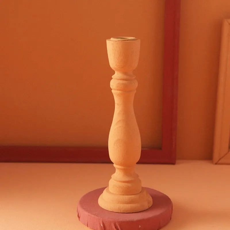 Tom Wohndeko-Brush Painted Wood Candle Holder – Vintage Matte Decorative Stand