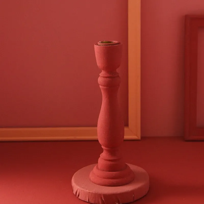 Tom Wohndeko-Brush Painted Wood Candle Holder – Vintage Matte Decorative Stand