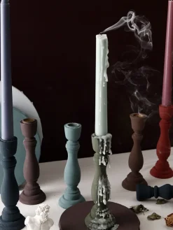 Tom Wohndeko-Brush Painted Wood Candle Holder – Vintage Matte Decorative Stand