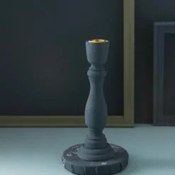 Tom Wohndeko-Brush Painted Wood Candle Holder – Vintage Matte Decorative Stand