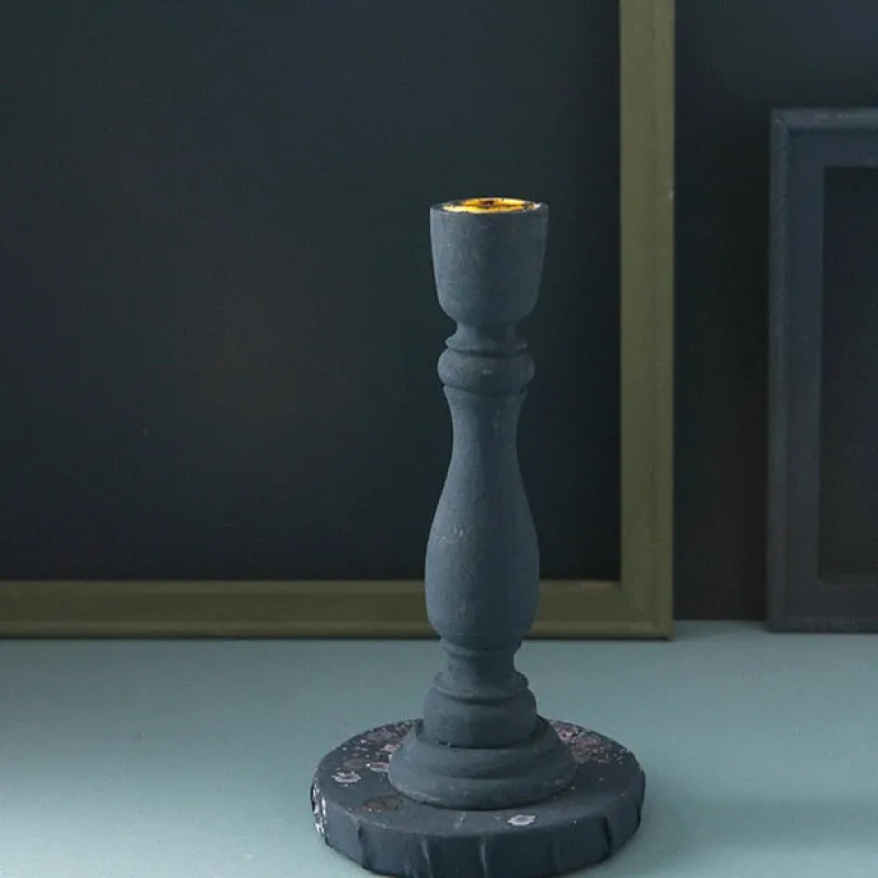Tom Wohndeko-Brush Painted Wood Candle Holder – Vintage Matte Decorative Stand