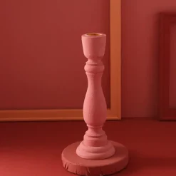 Tom Wohndeko-Brush Painted Wood Candle Holder – Vintage Matte Decorative Stand