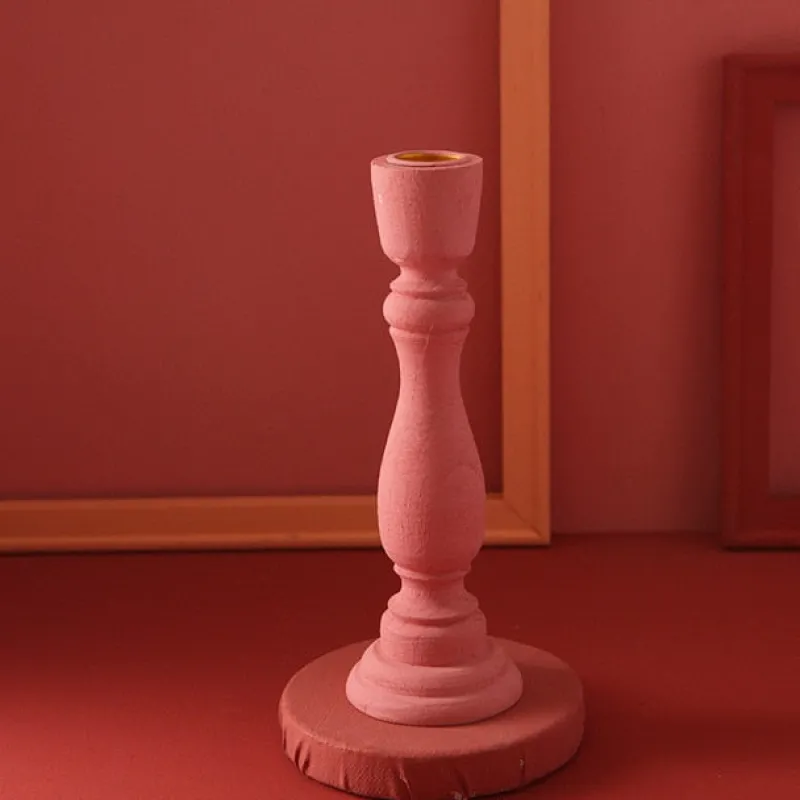 Tom Wohndeko-Brush Painted Wood Candle Holder – Vintage Matte Decorative Stand