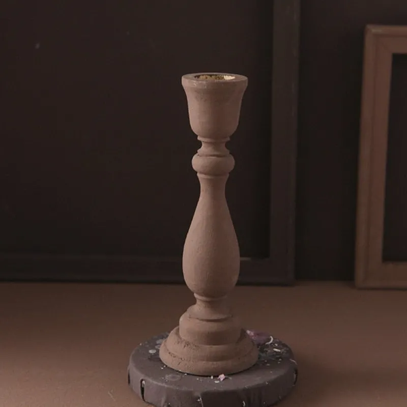 Tom Wohndeko-Brush Painted Wood Candle Holder – Vintage Matte Decorative Stand