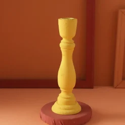 Tom Wohndeko-Brush Painted Wood Candle Holder – Vintage Matte Decorative Stand