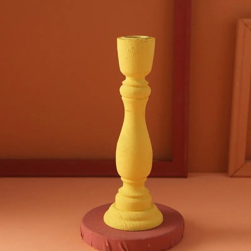 Tom Wohndeko-Brush Painted Wood Candle Holder – Vintage Matte Decorative Stand