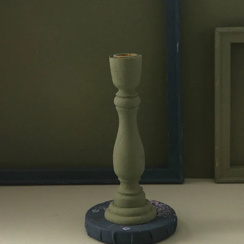 Tom Wohndeko-Brush Painted Wood Candle Holder – Vintage Matte Decorative Stand