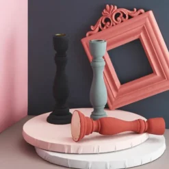 Tom Wohndeko-Brush Painted Wood Candle Holder – Vintage Matte Decorative Stand