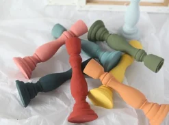 Tom Wohndeko-Brush Painted Wood Candle Holder – Vintage Matte Decorative Stand