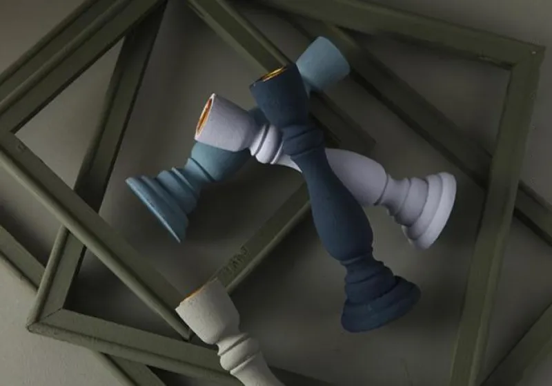 Tom Wohndeko-Brush Painted Wood Candle Holder – Vintage Matte Decorative Stand