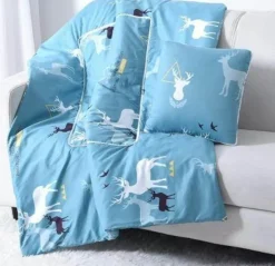 Plush Perch Bettzeug-Bunte Cartoon-Kissendecke - 2-in-1-Plüschüberwurf