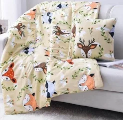 Plush Perch Bettzeug-Bunte Cartoon-Kissendecke - 2-in-1-Plüschüberwurf
