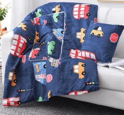 Plush Perch Bettzeug-Bunte Cartoon-Kissendecke - 2-in-1-Plüschüberwurf