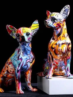 Comfort u0026 Style Wohndeko-Bunte Chihuahua-Hundestatue aus Kunstharz – moderne Dekofigur