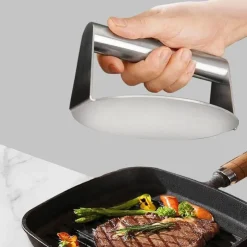 Tom Küche & Esszimmer-Burgerpresse aus Edelstahl – Runde Grillfleischpresse