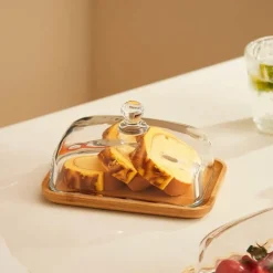 Space Savvy Küche & Esszimmer-Butterdose aus Holz und Glas – Eleganter Butterbehälter für die Küche