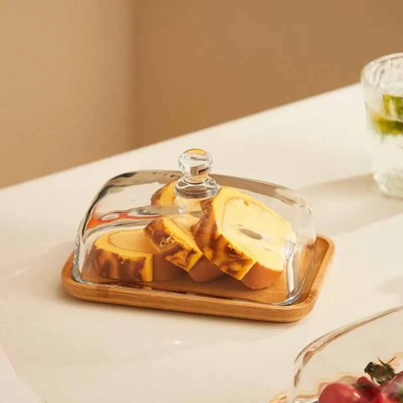 Space Savvy Küche & Esszimmer-Butterdose aus Holz und Glas – Eleganter Butterbehälter für die Küche