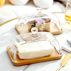 Space Savvy Küche & Esszimmer-Butterdose aus Holz und Glas – Eleganter Butterbehälter für die Küche