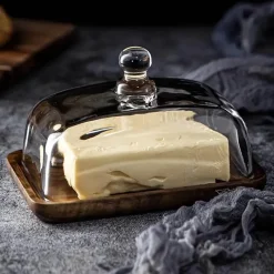 Space Savvy Küche & Esszimmer-Butterdose aus Holz und Glas – Eleganter Butterbehälter für die Küche