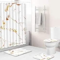 Aqua Essence Badezimmer-Calcutta Oro Duschvorhang-Set – Elegantes Badezimmerdekor