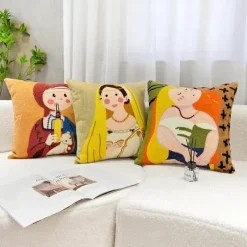 Pillow Haven Bettzeug|Wohndeko-Cartoon Ölgemälde Stickerei Kissen - Dekoratives Akzentkissen