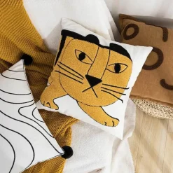 Pillow Haven Bettzeug-Cartoon Tiger Kissenbezug - Bestickte Schlafzimmerdekoration aus Baumwolle