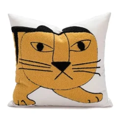 Pillow Haven Bettzeug-Cartoon Tiger Kissenbezug - Bestickte Schlafzimmerdekoration aus Baumwolle