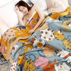 Wrap u0026 Relax Bettzeug-Cartoon-Katzen-Steppdecke – Sommerdecke aus 100 % Baumwolle