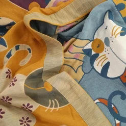 Wrap u0026 Relax Bettzeug-Cartoon-Katzen-Steppdecke – Sommerdecke aus 100 % Baumwolle