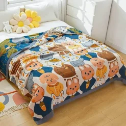 Wrap u0026 Relax Bettzeug-Cartoon-Katzen-Steppdecke – Sommerdecke aus 100 % Baumwolle
