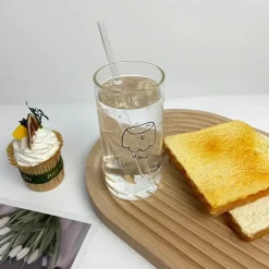 Tom Küche & Esszimmer-Cartoon-Saftbecher mit Strohhalm - Transparenter Kinderglasbecher