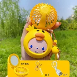 Roam Ready Frauenpflege|Körperpflege-Cartoon-Schminkspiegel mit USB-Ventilator – Tragbares Kosmetikwerkzeug