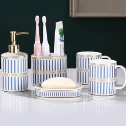 The Bath Nook Badezimmer-Ceramic Bathroom Set - Stripe Gilt Design