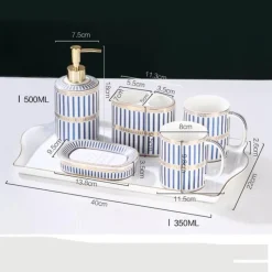 The Bath Nook Badezimmer-Ceramic Bathroom Set - Stripe Gilt Design