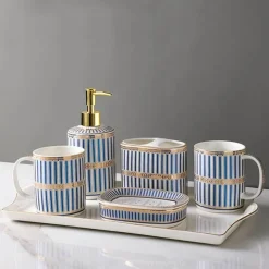 The Bath Nook Badezimmer-Ceramic Bathroom Set - Stripe Gilt Design