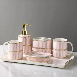 The Bath Nook Badezimmer-Ceramic Bathroom Set - Stripe Gilt Design