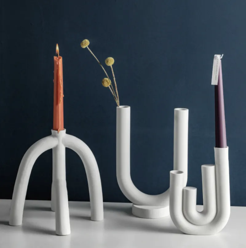 Tom Wohndeko-Ceranova Abstract Ceramic Candle Holder – Modern Minimalist Accent