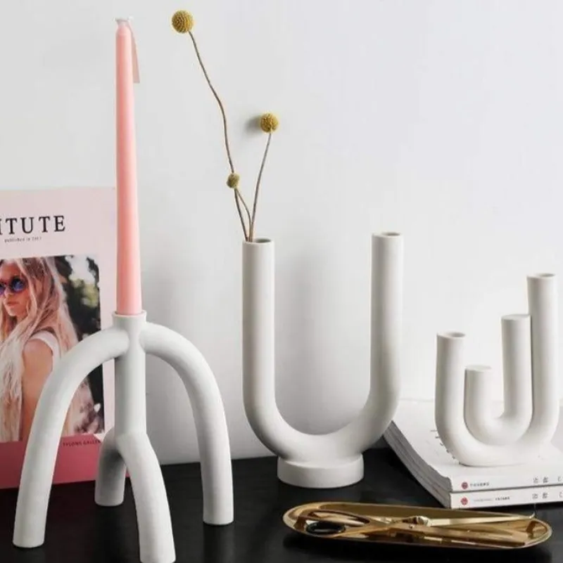 Tom Wohndeko-Ceranova Abstract Ceramic Candle Holder – Modern Minimalist Accent