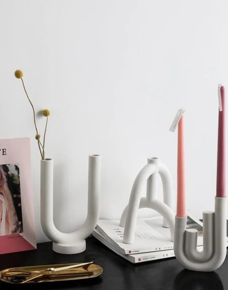 Tom Wohndeko-Ceranova Abstract Ceramic Candle Holder – Modern Minimalist Accent