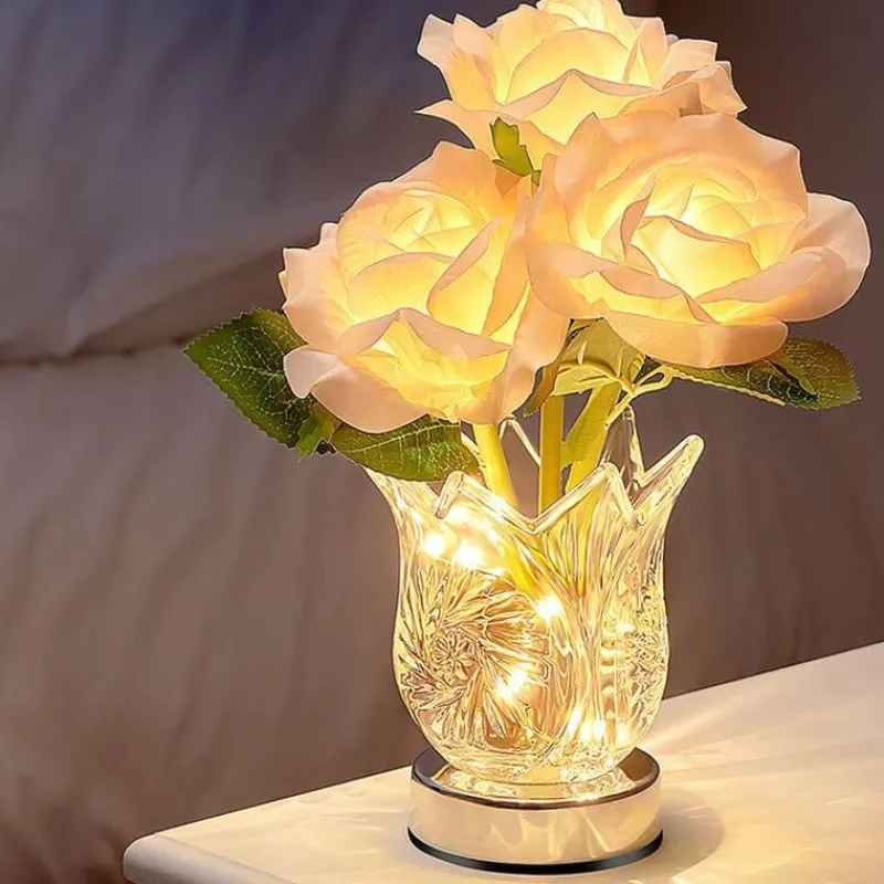 The Light Loft Beleuchtung-Champagner-Rosen-Nachtlampe – Elegante dekorative Leuchte