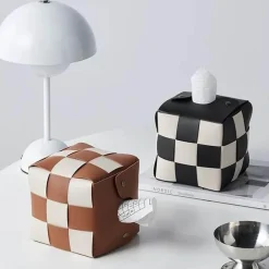 Aqua Essence Badezimmer-Checkered Tissue Box Cover - Decorative Holder for Home Decor
