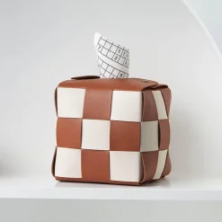 Aqua Essence Badezimmer-Checkered Tissue Box Cover - Decorative Holder for Home Decor