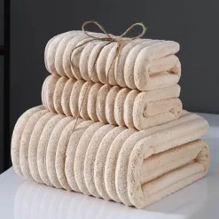 Aqua Essence Badezimmer-Chenille Ribbed Bath Towel Set - Soft 3-Piece Towels