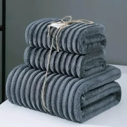 Aqua Essence Badezimmer-Chenille Ribbed Bath Towel Set - Soft 3-Piece Towels